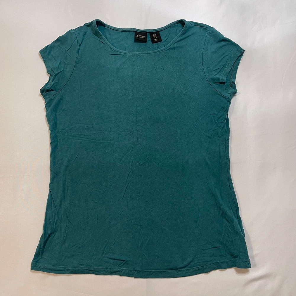 Catherine Malandrino Womens M Teal Modal Stretch Short Sleeve Scoop Neck Top